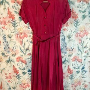Vintage Elegant Magenta Button-Down Dress